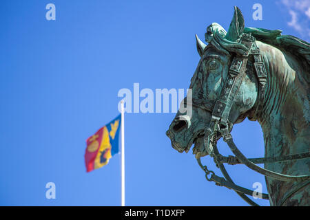 Horse statue in front of royal palace in Stockholm Stock Photo