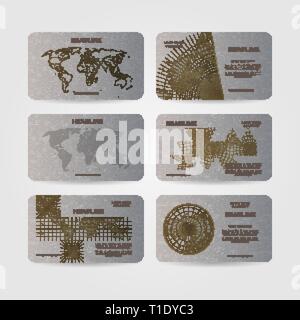 Set of silver vector banners with world map Stock Vector