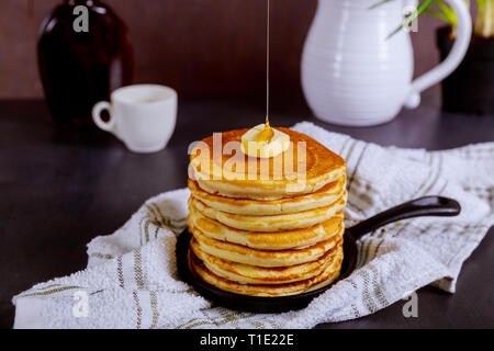 Delicious beautiful pancakes with syrup stack of traditional food Stock Photo