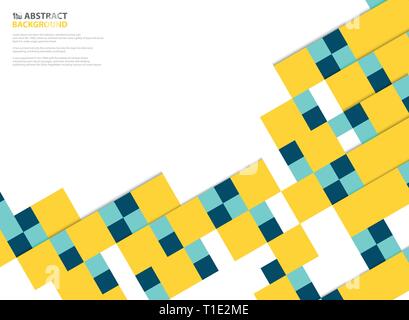 Abstract colors square paper cut pattern modern design in yellow, blue on white background. You can use for paper cut design of poster, ad, cover, art Stock Vector