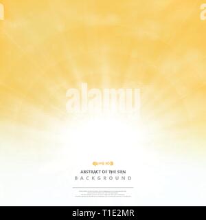 Abstract golden sun with clouds on soft gold sky background. You can use for post text, copy space, ad, poster, cover design, artwork, nature print. i Stock Vector