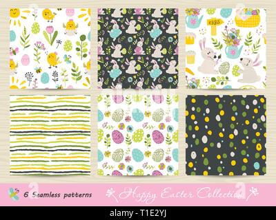 Set of seamless Easter patterns. Vector illustration for your design Stock Vector