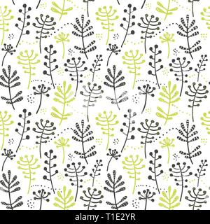 Seamless pattern with green leaves and herbs. Vector illustration for your design Stock Vector