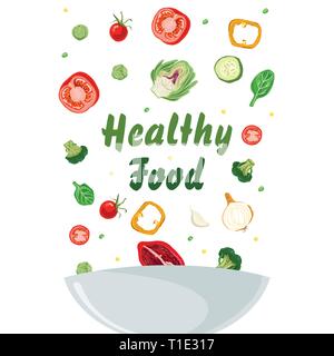Bowl of vegetable salad with peper, tomato, onion and cucumber. Healthy food Stock Vector