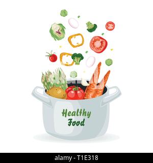 Vegetables flying into the pot Stock Vector
