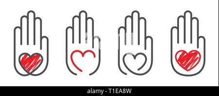 Red heart of love in the palm of your hand. Vector illustration Stock Vector