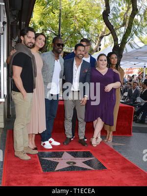 Los Angeles, USA. 25th Mar 2019. Mandy Moore Star -045 This is Us Cast , Milo Ventimiglia, Mandy Moore, Sterling K. Brown, Jon Huertas, Justin Hartley, Chrissy Metz, and Susan Kelechi  attend a ceremony honoring Mandy Moore with a star on the Hollywood Walk Of Fame on March 25, 2019 in Hollywood, California. Credit: Tsuni / USA/Alamy Live News Stock Photo