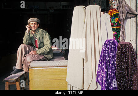 March 19, 2012 - Gilgit, Hunza District, Pakistan - FILE IMAGE taken on January 2000 - Portrait of a tailor from Gilgit in front of his shop tailoring, Hunza Valley (Credit Image: © Jordi Boixareu/ZUMA Wire) Stock Photo