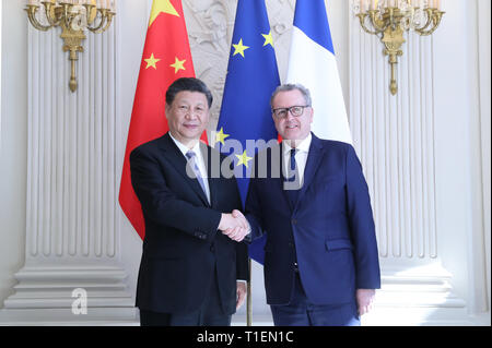 Paris, France. 26th Mar, 2019. Chinese President Xi Jinping meets with Richard Ferrand, president of the French National Assembly, in Paris, France, March 26, 2019. Credit: Ju Peng/Xinhua/Alamy Live News Stock Photo