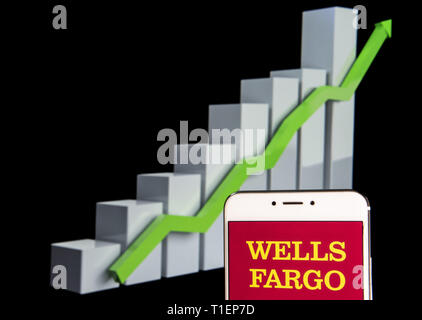 Hong Kong. 11th Feb, 2019. In this photo illustration a American multinational financial services company Wells Fargo logo is seen on an android mobile device with an ascent growth chart in the background. Credit: Budrul Chukrut/SOPA Images/ZUMA Wire/Alamy Live News Stock Photo