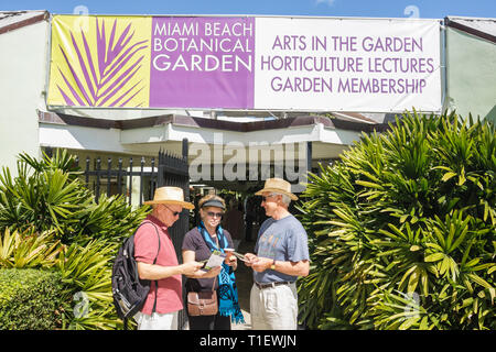 Miami Beach Florida,Botanical Garden,gardening,plants,horticulture,entrance,front,woman female women,man men male,group,banner,lecture,foliage,FL09030 Stock Photo