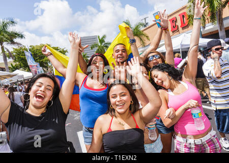 Miami Florida,Little Havana,Calle Ocho,festival,street fair,Hispanic,girl girls,youngster,female kids children girls,boy boys,male youngster,teen teen Stock Photo