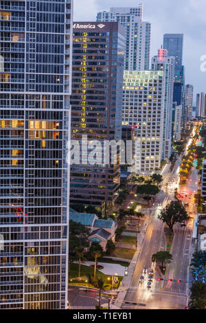 Miami Florida,Brickell Avenue,Financial District,view from Epic,hotel hotels lodging inn motel motels,office building,real estate,buildings,city skyli Stock Photo