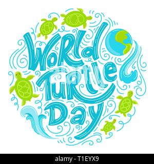 World Turtle Day background. Lettering with hand drawn elements. Modern doodle style. Stock Vector