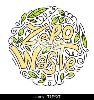 Zero waste concept. Eco lifestyle. No plastic. Recycle and reuse. Hand drawn lettering. Modern linear doodle style. Vector illustration. Stock Vector