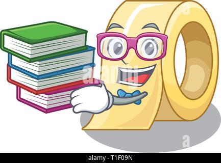 Student with book masking tape in a cartoon box vector illustration Stock Vector