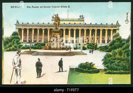 Germany, Berlin, Altes Museum (Old Museum), monument of Frederick William III, postcard, sent 1917., Additional-Rights-Clearance-Info-Not-Available Stock Photo