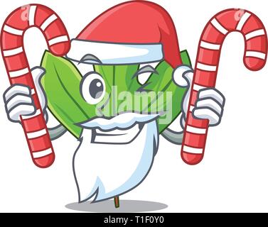 Santa with candy sassafras leaf in the shape cartoon vector illustration Stock Vector