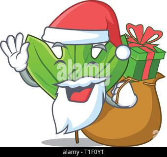 Santa with gift sassafras leaf in the shape cartoon vector illustration Stock Vector