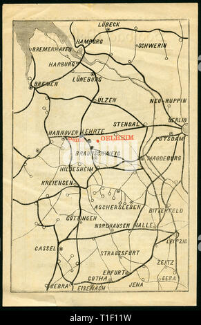 Germany, Lower Saxony, Oelheim, reverse side of the brochure ' saltwater bath Oelheim ' with an map., Additional-Rights-Clearance-Info-Not-Available Stock Photo