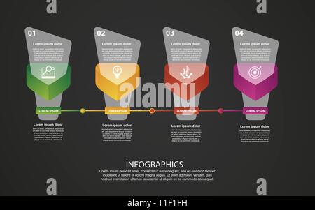 Modern 3D vector illustration. Petal label infographic template with four elements and triangle. Designed for business, presentations, workflow layout Stock Vector