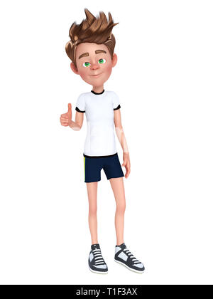 Cartoon character boy with hands on hips on white background. 3d