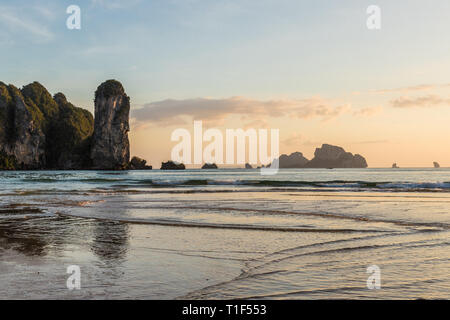 Sunset at Ao Nang beach in Thailand Stock Photo