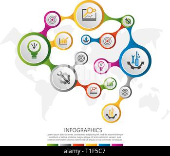 Modern 3D vector illustration in the form of the human brain. Infographic template with circles and icons. Designed for business, presentations, workf Stock Vector
