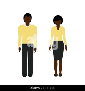 man and woman character with dark skin color and black hair african isolated on white background vector illustration EPS10 Stock Vector