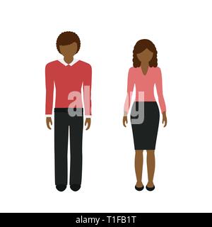 man and woman character with dark skin color and brown hair isolated on white background vector illustration EPS10 Stock Vector