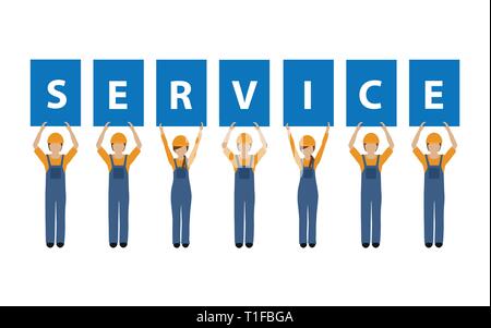 service concept with construction worker in boiler suit vector illustration EPS10 Stock Vector