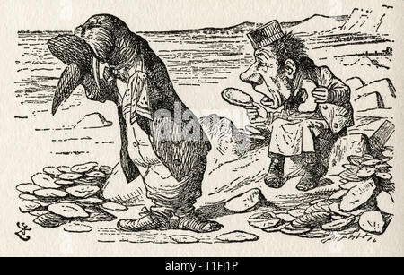 The Walrus and The Carpenter.  Illustration by Sir John Tenniel, (1820 - 1914).  From the book Through the Looking Glass and What Alice Found There, by Lewis Carroll, published London, 1912. Stock Photo