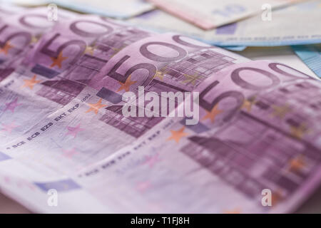 Close-up five houndred euro banknotes money and currency Stock Photo