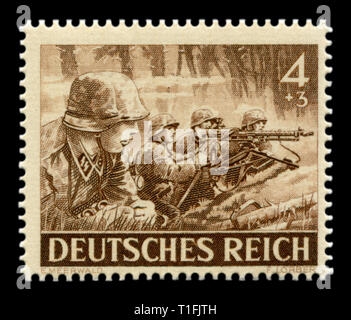 German historical stamp: Machine gunners of the elite division of the Wehrmacht Waffen-SS with machine gun mg-34, memorial day issue 1943, germany Stock Photo