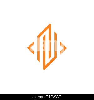 abstract letter n u square line arrow logo vector Stock Vector