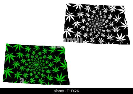North Dakota (United States of America, USA, U.S., US) -  map is designed cannabis leaf green and black, State of North Dakota map made of marijuana ( Stock Vector