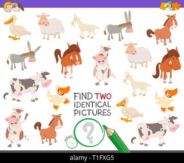 Find different picture of farm animals. Educational logical game for ...