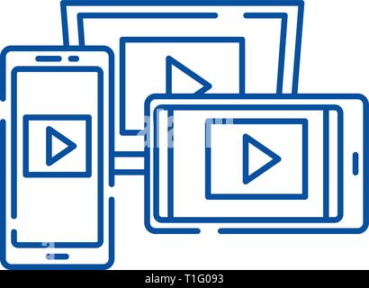 Adaptive video design line icon concept. Adaptive video design flat  vector symbol, sign, outline illustration. Stock Vector