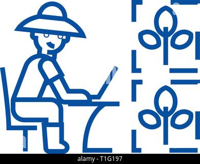 Automated agriculture line icon concept. Automated agriculture flat  vector symbol, sign, outline illustration. Stock Vector