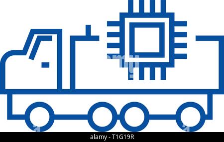 Autonomous car line icon concept. Autonomous car flat  vector symbol, sign, outline illustration. Stock Vector