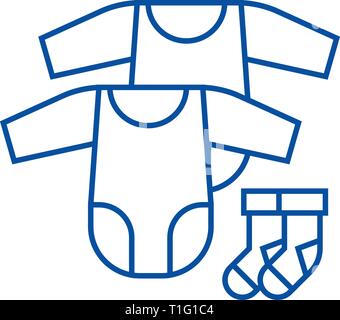 Baby dress, rompers and socks line icon concept. Baby dress, rompers and socks flat  vector symbol, sign, outline illustration. Stock Vector