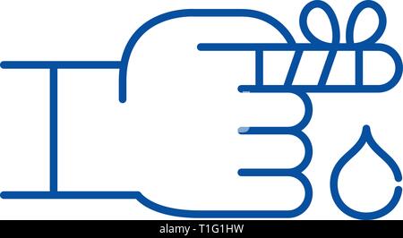 Bandaged finger line icon concept. Bandaged finger flat  vector symbol, sign, outline illustration. Stock Vector