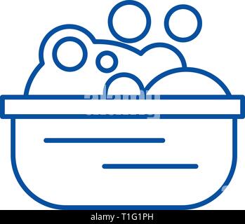 Basin with soap foam line icon concept. Basin with soap foam flat  vector symbol, sign, outline illustration. Stock Vector