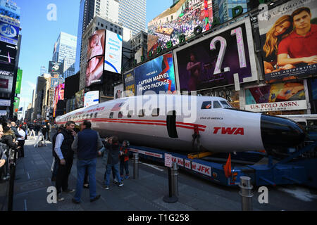 The fuselage of a 1958 Lockheed Constellation “Connie” airplane, bound to become a cocktail lounge at the TWA Hotel at JFK airport, on display in Time Stock Photo