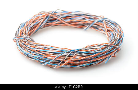 Rolled twisted pair cable isolated on white Stock Photo