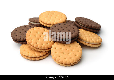 Pile of sandwich biscuit isolated on white Stock Photo