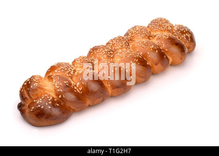 Fresh loaf of challah bread isolated on white Stock Photo