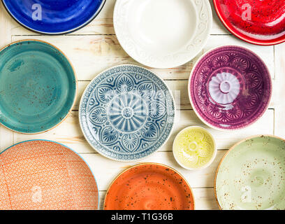 Set of different empty plates Stock Photo