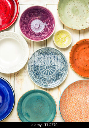 Set of different empty plates Stock Photo