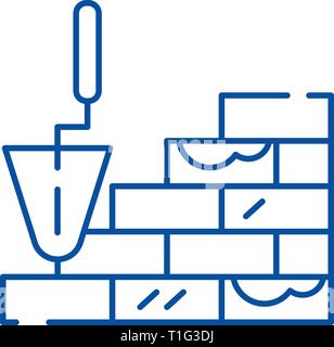 Brick laying line icon concept. Brick laying flat  vector symbol, sign, outline illustration. Stock Vector
